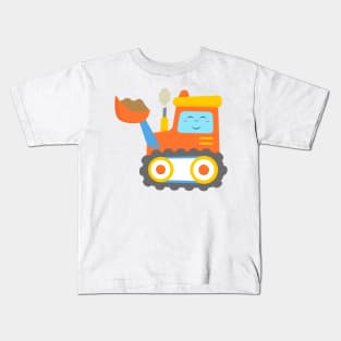 Orange Excavator Bulldozer Construction Machinery for Kids Kids T-Shirt